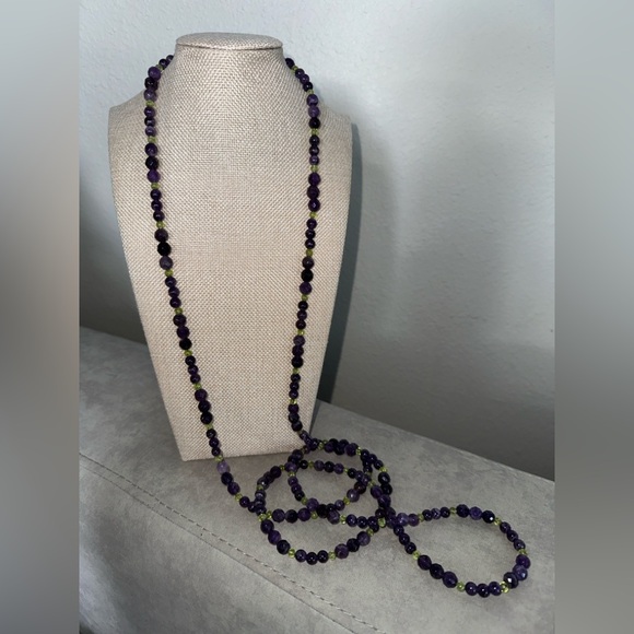 Amethyst & Peridot bead extra long necklace by Jay King - Picture 2 of 13